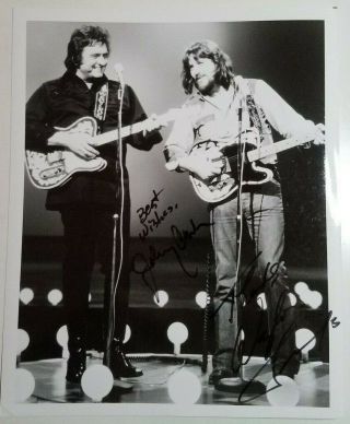 Johnny Cash And Waylon Jennings Hof Superstars Both Signed 8x10 " B/w