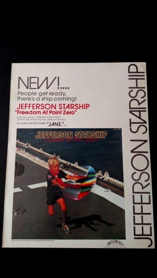 Jefferson Starship " Freedom At Point Zero " Rare Print Promo Poster Ad