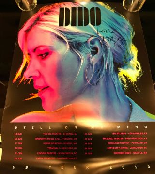 Dido Signed In - Person " Still On My Mind " 2019 Us Tour Poster - - Rare,  Authentic