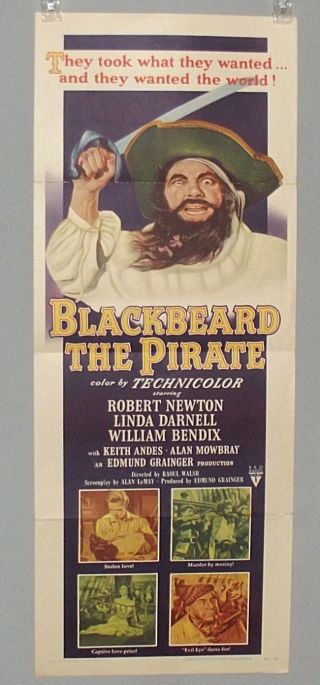 Blackbeard,  the Pirate (1952) Robert Newton,  Linda Darnell 14X36 GOOD VG.  00041 3