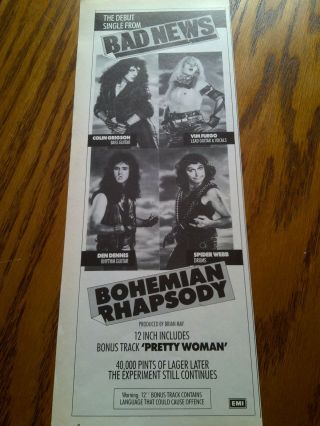 Bad News Bohemian Rhapsody Single Small Advert To Frame Comic Strip Kerrang
