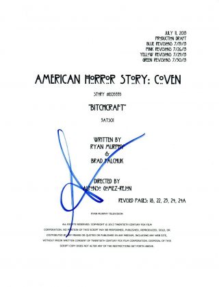 Sarah Paulson Signed Autograph American Horror Story Coven Pilot Script Ab