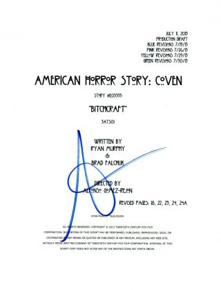 Sarah Paulson Signed Autograph AMERICAN HORROR STORY COVEN Pilot Script AB 3