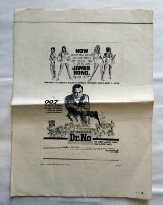 Dr.  No Vintage Pressbook 1962 8 Pages 19 Ads,  Publicity Missing Cover
