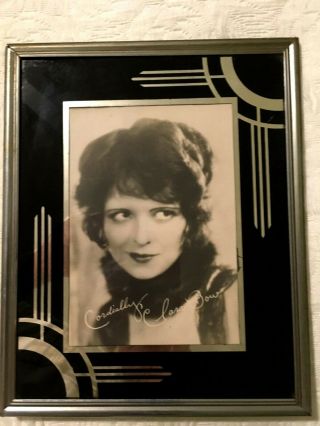 Art Deco Vintage Reverse Painted Chrome Frame - Clara Bow W/ Printed Autograph