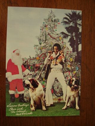 Old Vintage Jumbo Xmas Photo Postcard Elvis Presley Christmas Seasons Greetings