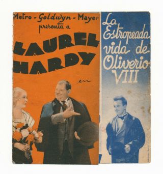 1934 Folding Laurel & Hardy Oliver The Eighth Movie Herald Program Card Spain