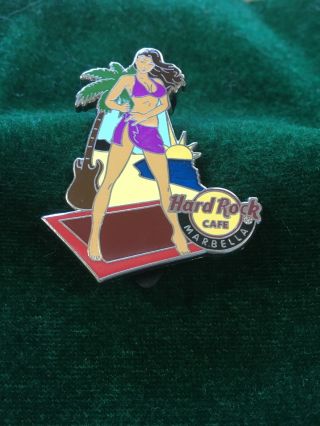 Hard Rock Cafe Pin Marbella Beach Bikini Girl 2 In Purple