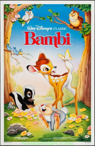 Bambi Movie Poster Re - Release 1988 Rolled 27x41 N.  Disney Animation