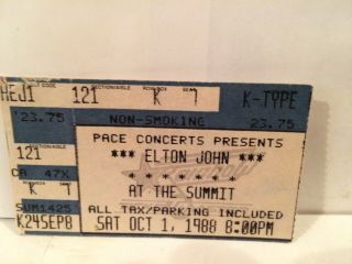 Elton John Concert Ticket Stub Dallas Tx 10 - 1 - 1988