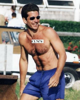 John F.  Kennedy Jr.  In Swimsuit On The Beach At Compound In Hyannis Port Photo