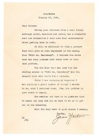 Mama Jean Harlow Signed Letter 1936 Vintage Personal Letterhead Wife Vs Secretar