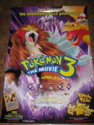 Pokemon 3 The Movie Entei Double - Sided Poster 27x40 Go Pikachu