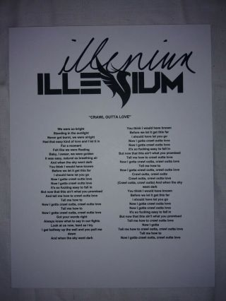 Dj Illenium Nicholas Miller Signed Autograph Album Lyrics Sheet Crawl Outta Love