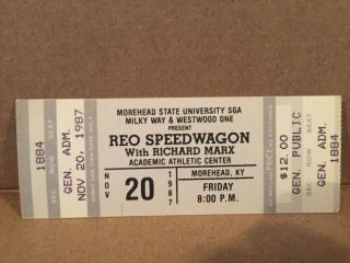 Reo Speedwagon Concert Tickets Stub 11 - 20 - 1987 Morehead Ky