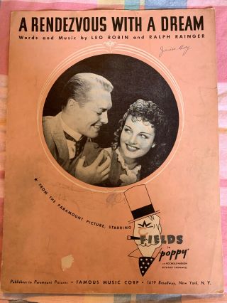 W.  C.  Fields Autographs " Rendezvous Dream " 1936 Sheet Music Sid Skolsky Estate