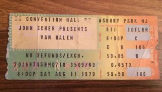 8/11/79 - Van Halen - Concert Ticket Stub - Convention Hall - Asbury Park Nj