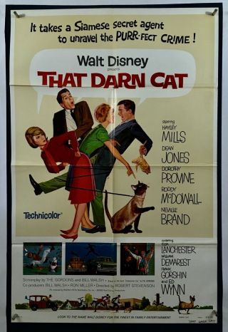 That Darn Cat Movie Poster (fine) One Sheet 1973 Rerelease Walt Disney 1059