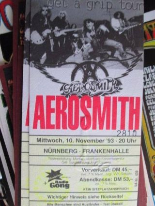 Aerosmith Get A Grip Tour 1993 German Ticket Approx 3.  25x6.  75 Inches