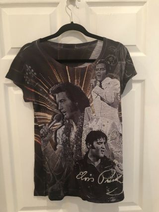 Elvis Presley Commemorative T - Shirt.  Plenty Of Bling Size M Misses.