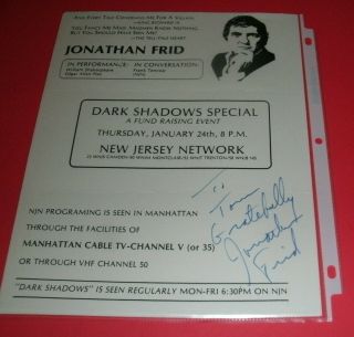 Flyer Signed In Person Jonathan Frid Dark Shadows To Tom