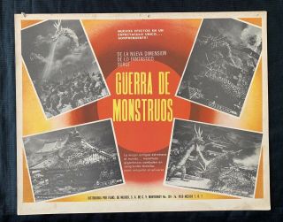 War Of The Monsters Godzilla Rodan Ghidorah Mexican Lobby Card 1965