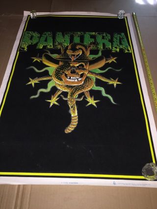 Rare Vintage 1996 Pantera BlackLight Poster 1732 Skull With Rattlesnake 8