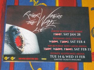 Roger Waters - 2012 The Wall Australian Tour.  - Pink Floyd Laminated Tour Poster