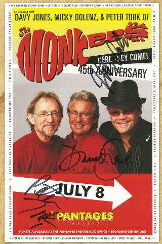 The Monkees Autographed Concert Poster 2011 Micky Dolenz,  Davy Jones,  Peter Tork