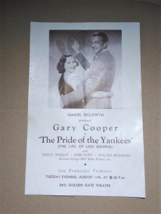 1942 Program From Premiere Pride Of The Yankees Gary Cooper Babe Ruth Lou Gehrig