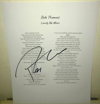 Rob Thomas Matchbox Twenty Authentic Signed Autograph Lonely No More Lyric Sheet