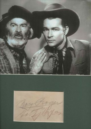 Western Photo W/ Rare Signed Card By Roy Rogers & Gabby Hayes Matted