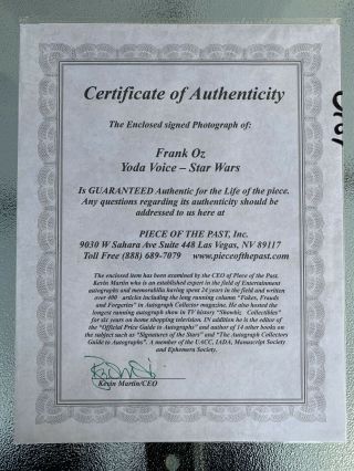 Star Wars Yoda Frank Oz Authentic Hand Signed Autograph w/ 8x10 Photo 3