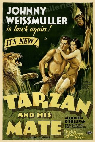 1934 " Tarzan And His Mate " Vintage Style Old Movie Poster - 24x36