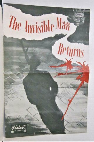 1939 The Invisible Man Returns 1947 Realart Rerelease Pressbook Vincent Price