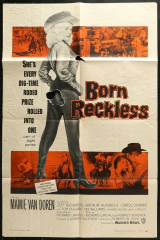Born Reckless Sexy Mamie Van Doren 1958 One Sheet Movie Poster 27 X 41