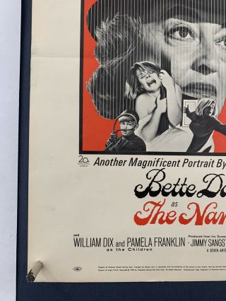 NANNY Movie Poster (Fine -) Window Card 1965 Folded Bette Davis Hammer Horror 5
