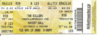 2008 November 18 The Killers Massey Hall Toronto Ticket Stub