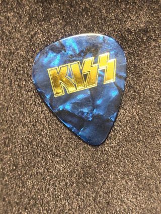 Kiss Blue Pearl Gold Foil Guitar Pick Tommy Thayer Signed Autograph Makeup Soace