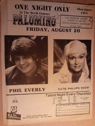 Phil Everly/katie Phillips=a Rare Flyer For Show At The Palomino In La=20/81979