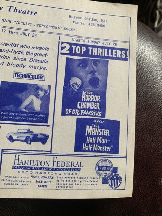 Movie Flyer “the Horror Chamber Of Dr.  Faustus” “the Manster Half Man”