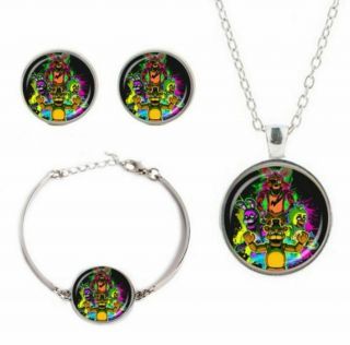 Five Nights At Freddys Glass Domed Pendant Necklace Earring Bracelet Jewelry Set