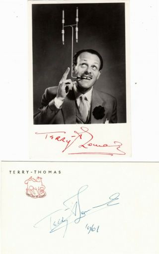 1961,  Terry - Thomas,  English Comedian,  Actor,  Hand Igned Card With 3x5 Photo