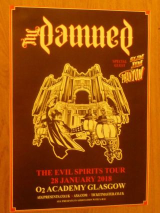 The Damned,  Slim Jim Phantom - Glasgow Jan.  2018 Show Tour Concert Gig Poster