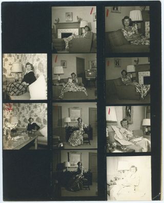 Vintage 1950s Contact Sheet Barbara Stanwyck Relaxing At Home 10 Photo Images
