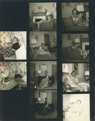 Vintage 1950s Contact Sheet Barbara Stanwyck Relaxing at Home 10 Photo Images 2