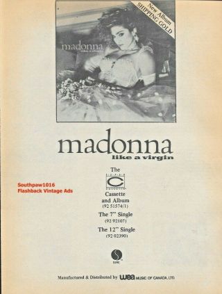 1984 Madonna " Like A Virgin " Album Release Classic Promo Print Ad