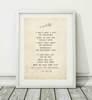 264 Mariah Carey - All I Want For Christmas Is You - Song Lyric Print - A4 A3