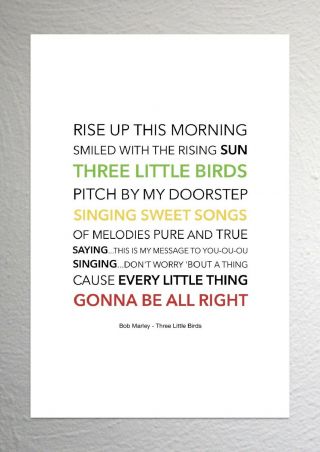 Bob Marley (rasta Colours) - Three Little Birds - Colour Print Poster Art