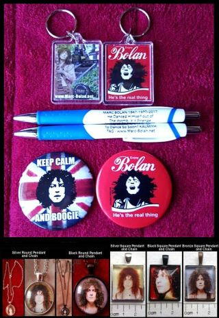 Marc Bolan Pendant,  Or Pen,  Keyring,  Badges.  With Magnet,  5 X Photos & Membership